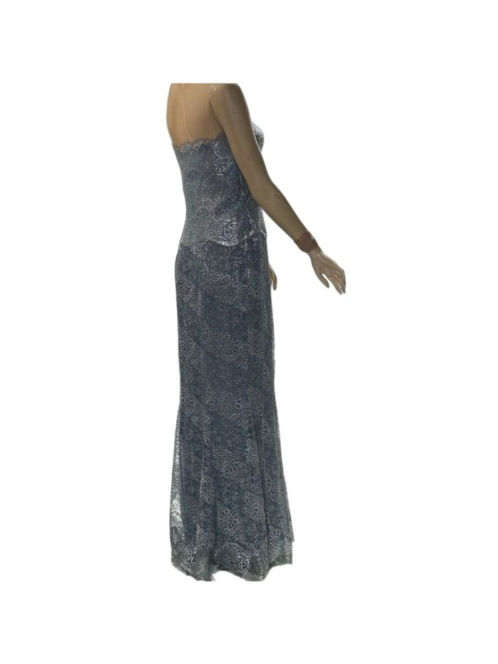 Rickie Freeman Teri Jon Women's Silver Gray Lace Strapless Evening Gown Size 16 - Picture 7 of 16